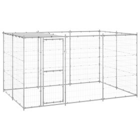 Outdoor Dog Kennel Galvanized Steel with Roof 78.1 ftÂ²