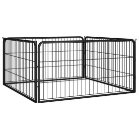 Dog Playpen 4 Panels Black 39.4"x19.7" Powder-coated Steel