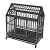 Heavy Duty Metal Dog Kennel Cage Crate with 4 Universal Wheels, Openable Pointed Top and Front Door, Black