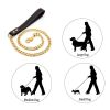 Plated Golden Dogs Leash with Collar Suit Cuban Link Chain Stainless Steel Pet Dog Safety Leash with PU Leather Handle for Dog Lead