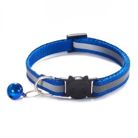 Reflective Dog Collar Pet Cat Puppy Nylon Collar with Bell Neck Adjustable (Color: deep blue)