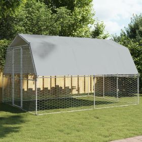 Dog Cages 2 pcs with Roof and Door Silver Galvanized Steel (Color: Silver)